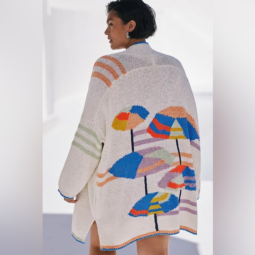 Maeve x Anthropologie Umbrella Beach Chunky Coastal Cardigan Sweater 1X-2X - Picture 1 of 8
